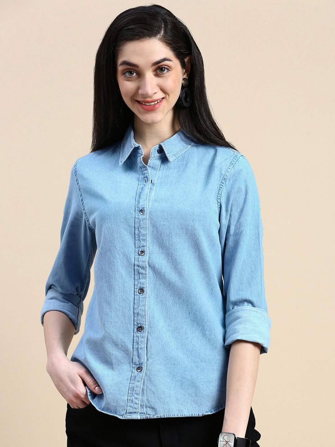 

De Moza Women Opaque Casual Shirt, Blue