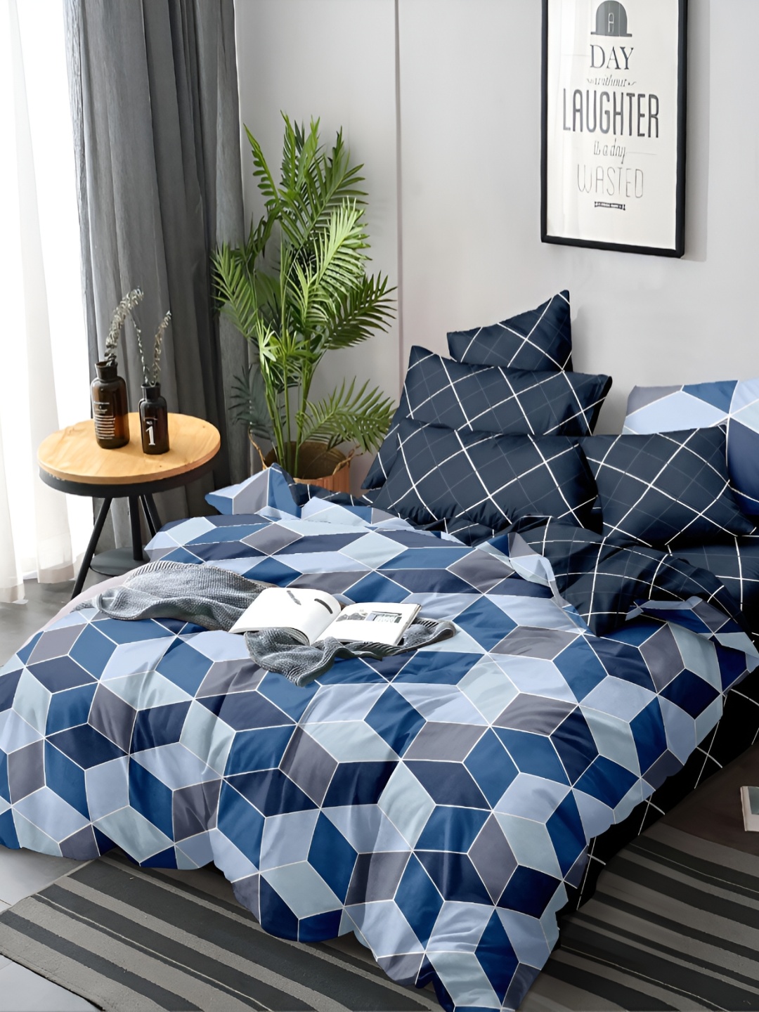 

MORADO Blue Geometric Printed Double Queen Duvet Cover