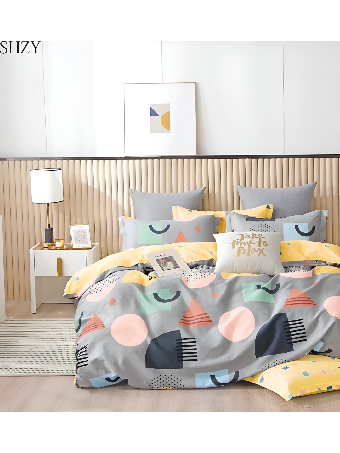 

MORADO Grey & Pink Abstract Printed Double Queen Duvet Cover