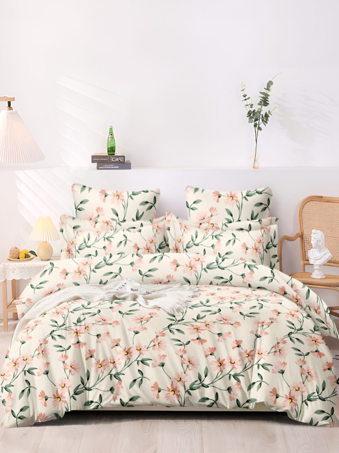 

MORADO White & Pink Floral Printed Double Queen Duvet Cover