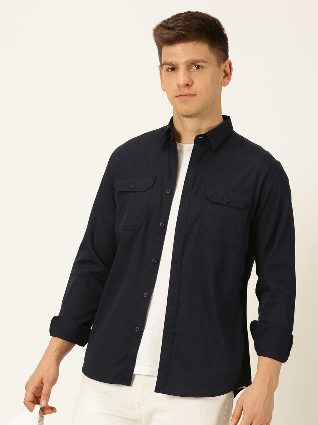

Moda Rapido Men Classic Slim Fit Opaque Casual Shirt, Navy blue