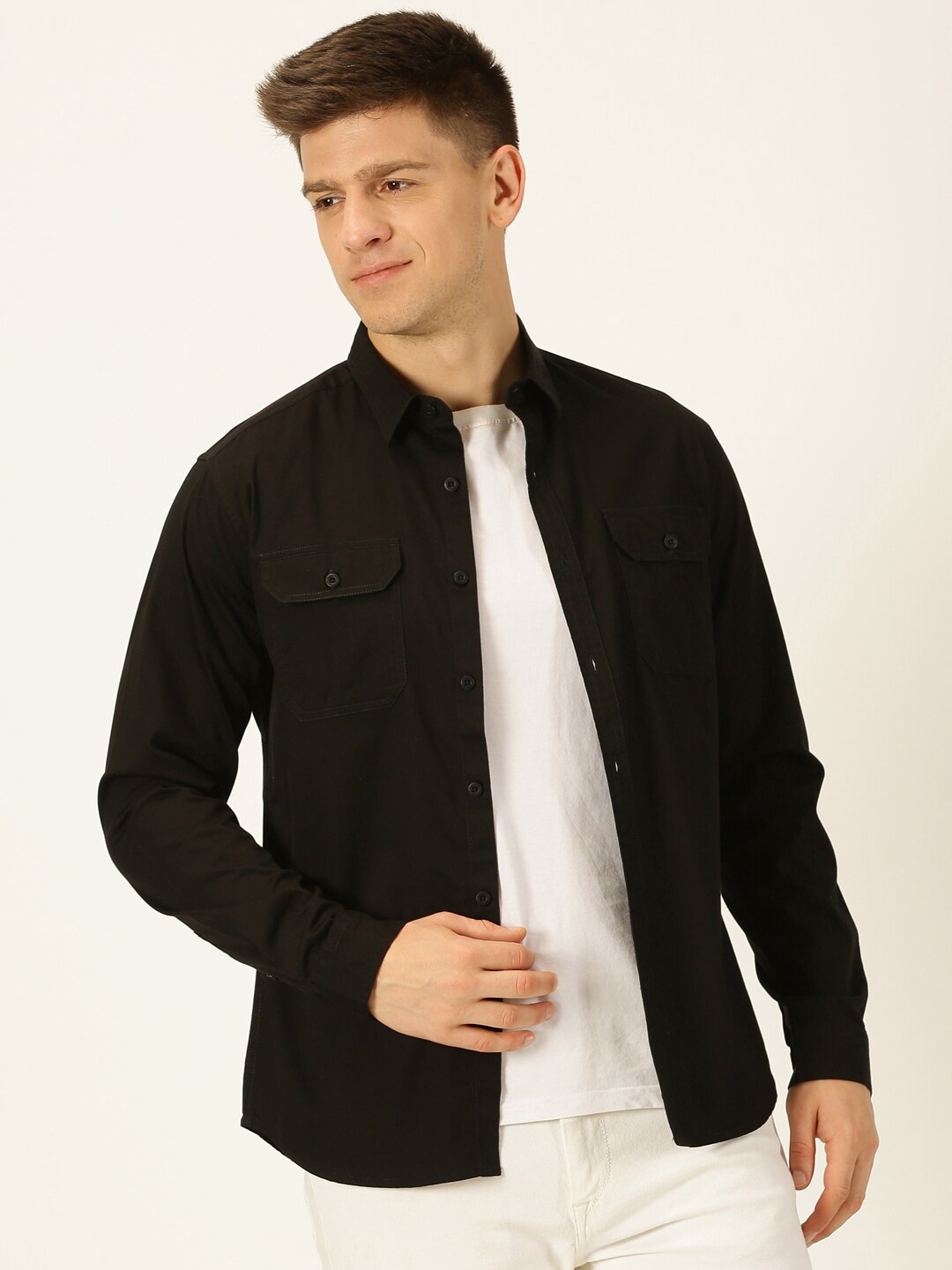 

Moda Rapido Men Classic Slim Fit Opaque Casual Shirt, Black