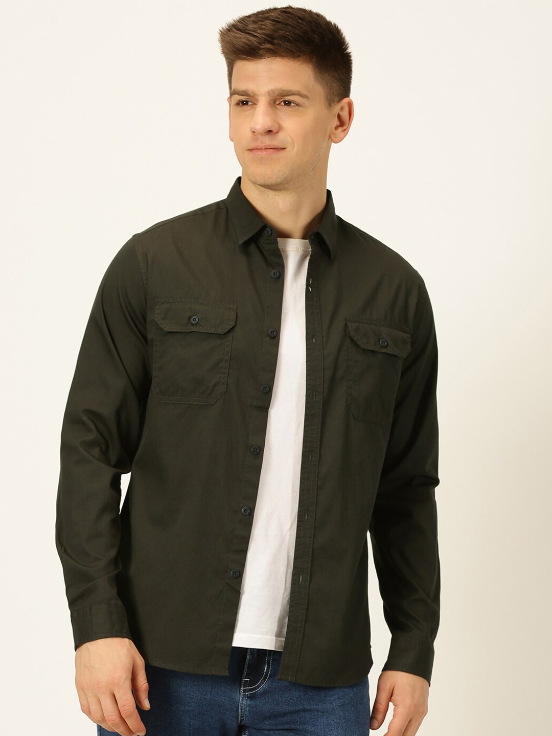 

Moda Rapido Men Classic Slim Fit Opaque Casual Shirt, Green