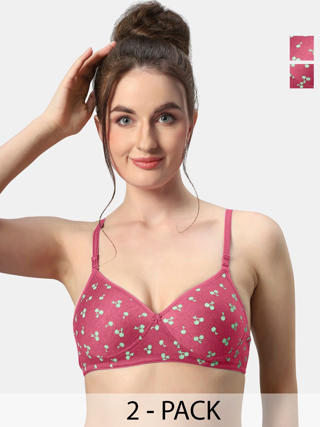 

Sonari Pack Of 2 Medium Coverage Lightly Padded Bra All Day Comfort, Pink