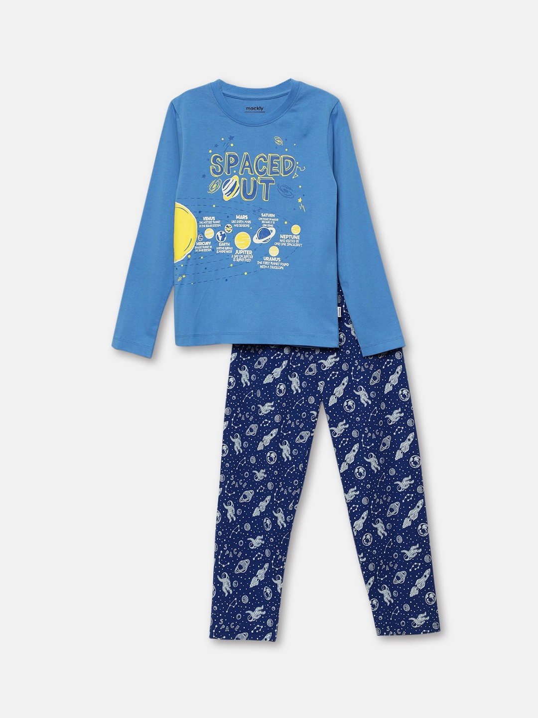 

mackly Boys Graphic Printed Long Sleeves Night suit, Blue