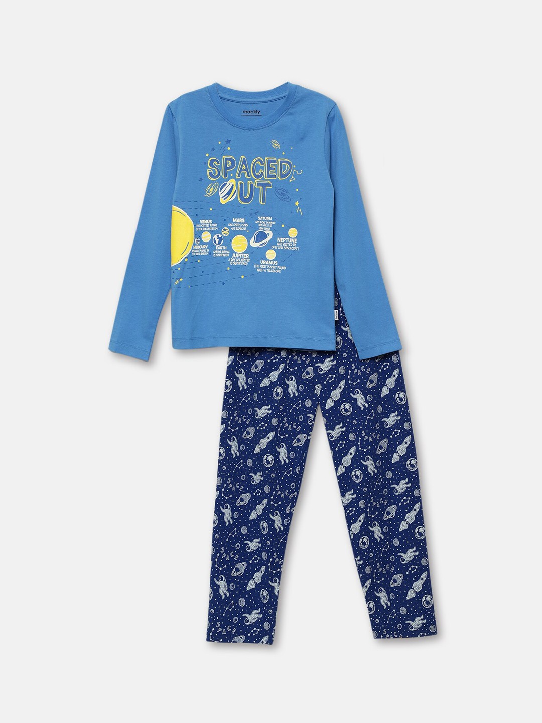 

mackly Boys Graphic Printed Long Sleeves Night suit, Blue