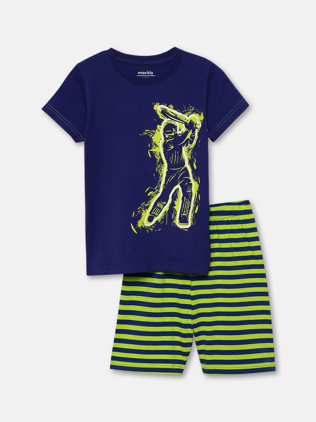 

mackly Boys Graphic Printed Night suit, Navy blue