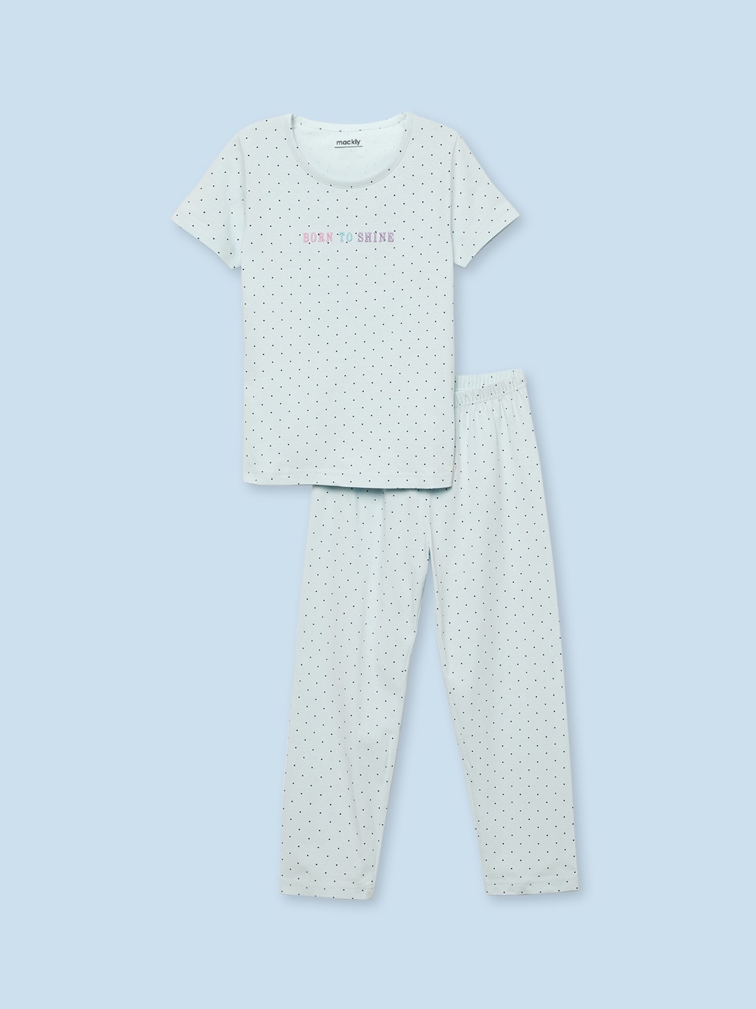 

mackly Girls Polka Dot Printed Night suit, Blue