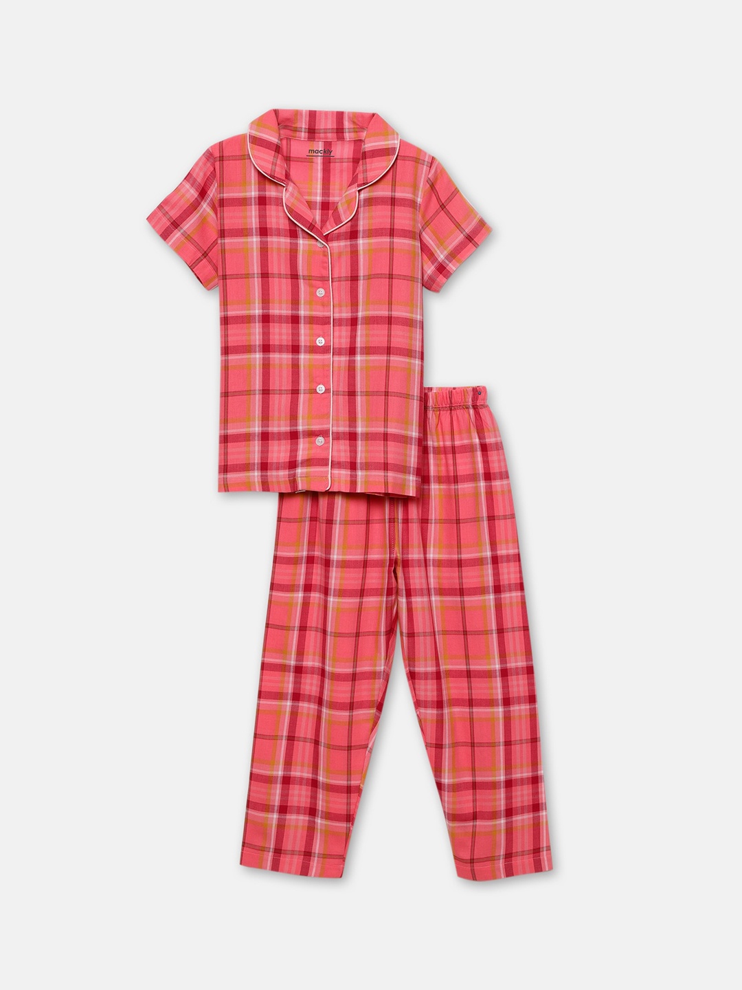 

mackly Girls Checked Pure Cotton Night suit, Pink