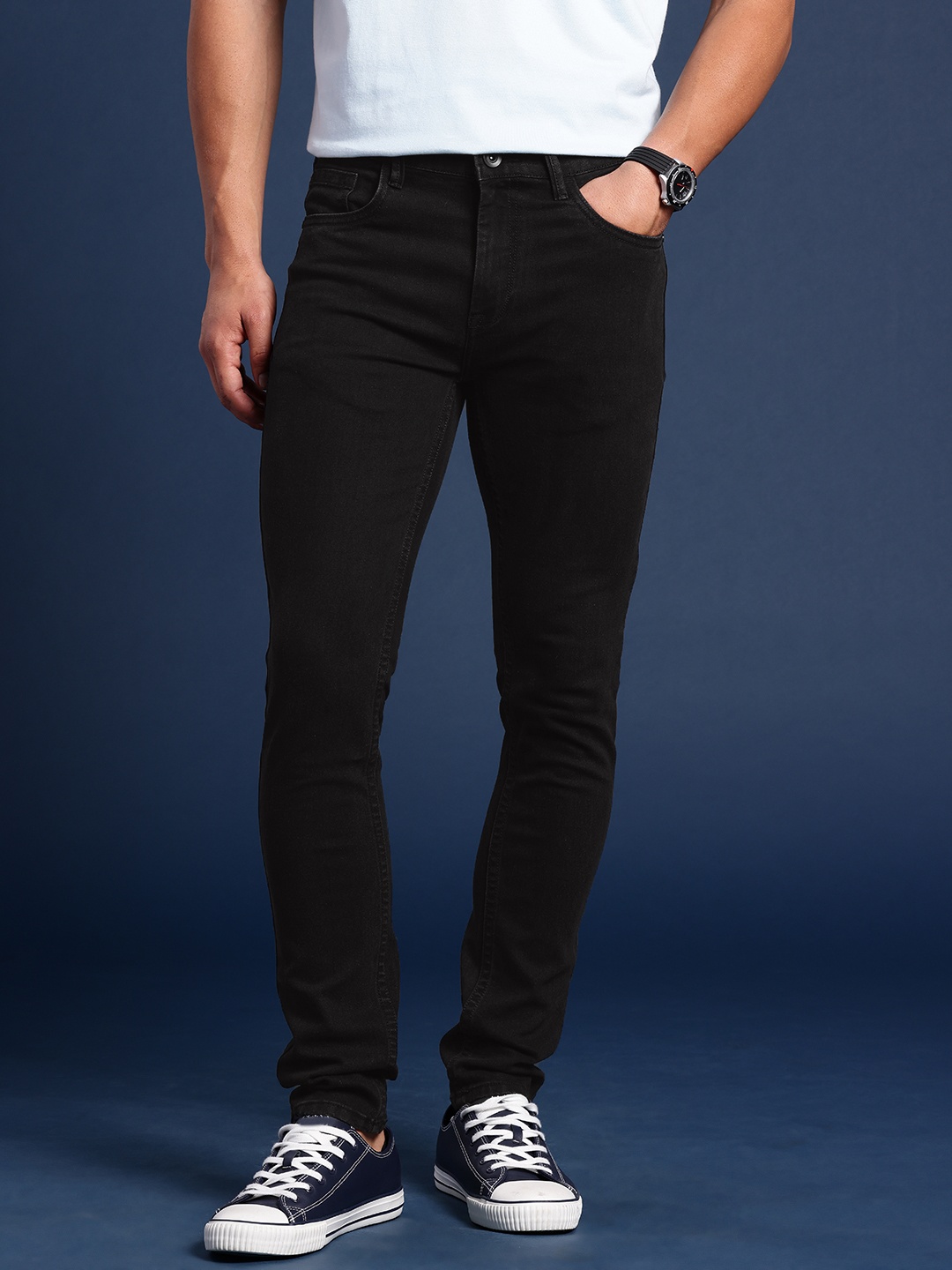 

Mast & Harbour Men Skinny Fit Stretchable Jeans, Black