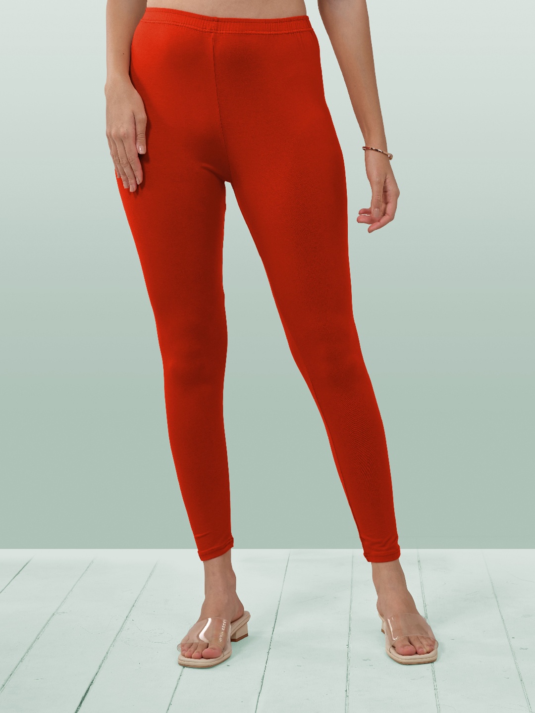 

LYRA Cotton Ankle Length Leggings, Red