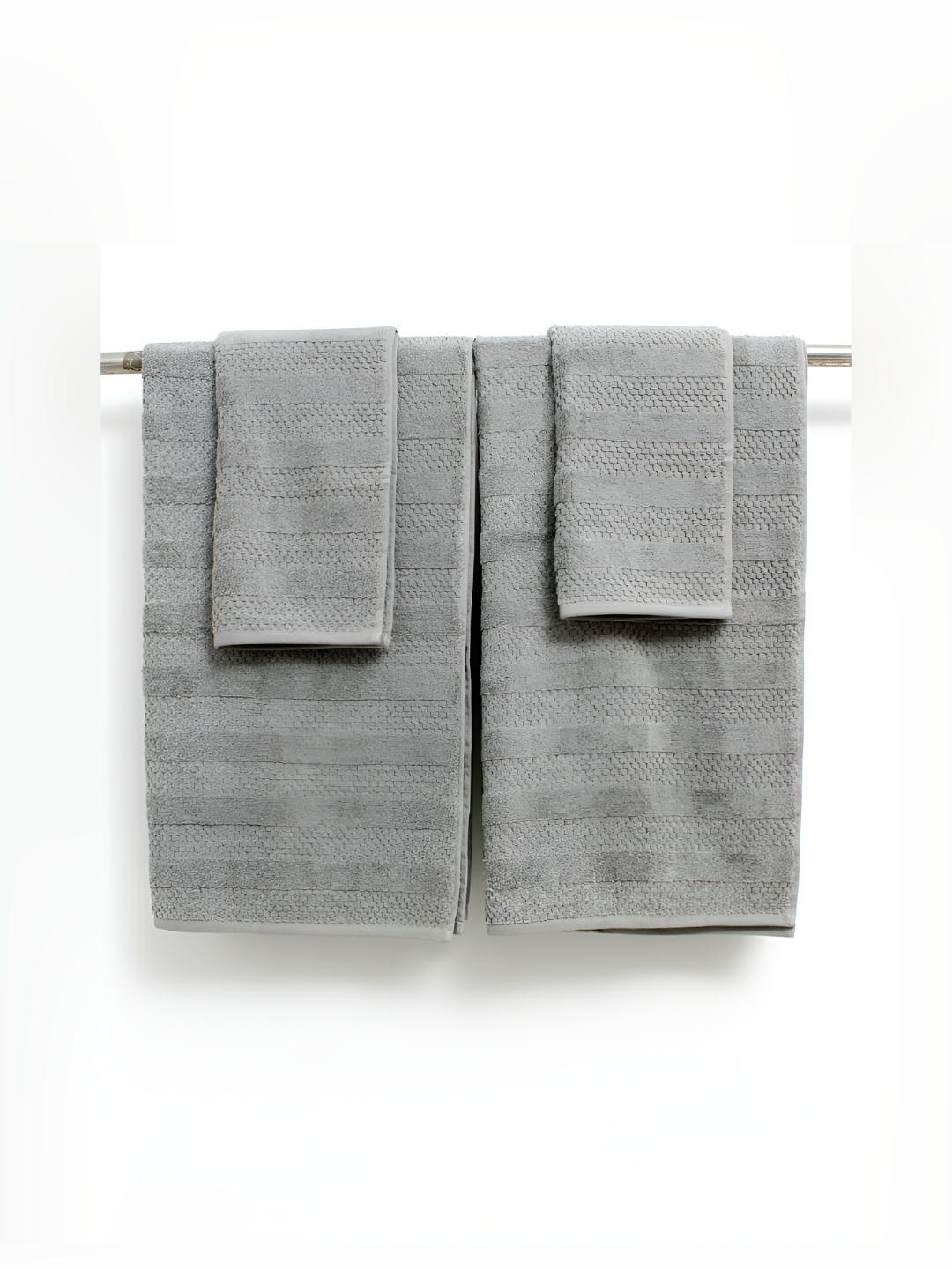

AVI Living Grey 4Pcs Striped Cotton 550 GSM Towel Set