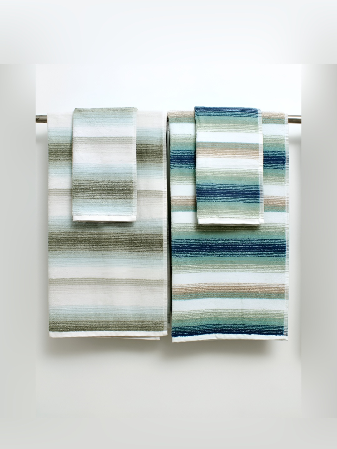 

AVI Living Green & White 4Pcs Striped Cotton 600 GSM Towel Set