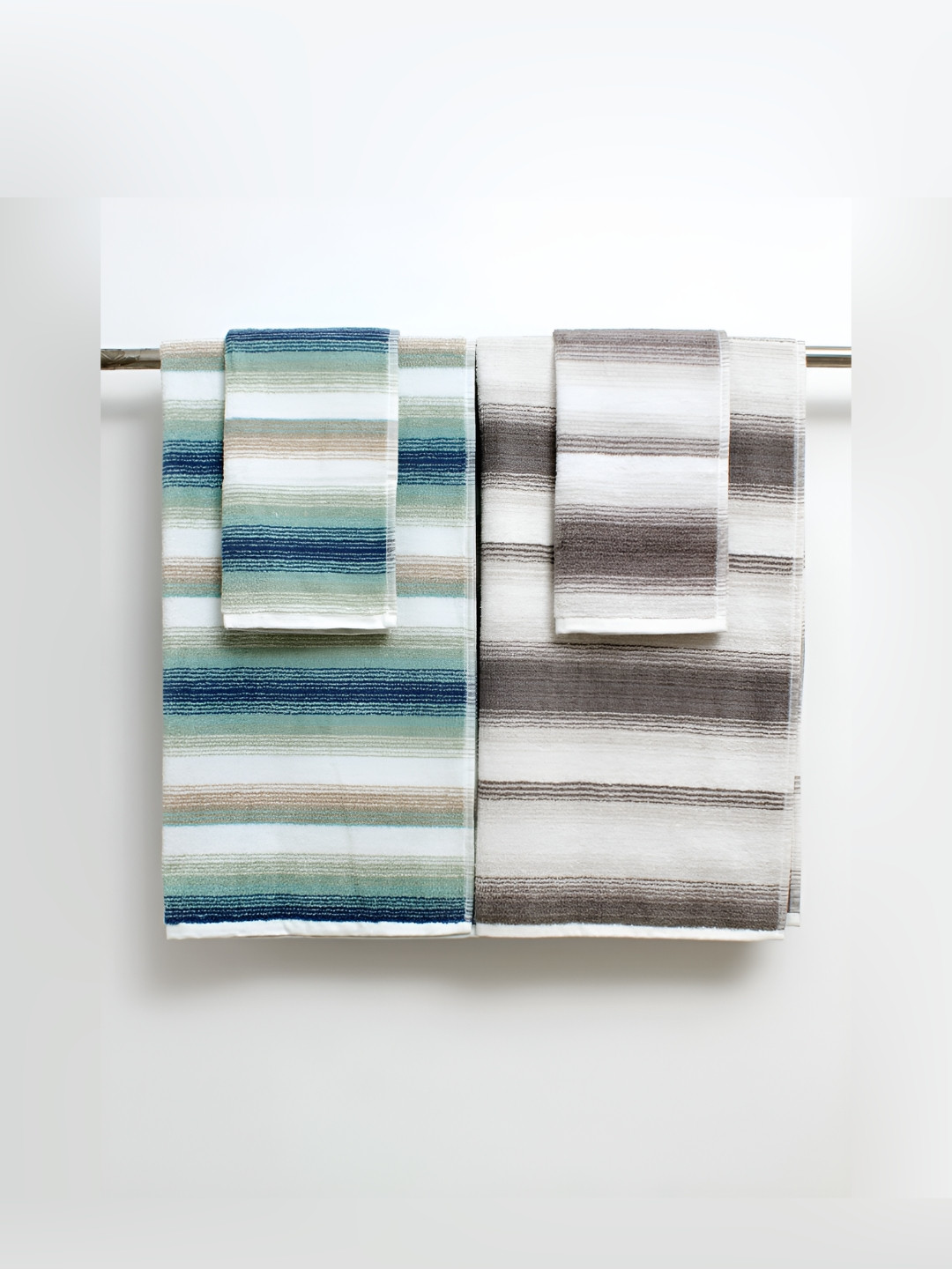 

AVI Living Green & White 4Pcs Striped Cotton 600 GSM Towel Set