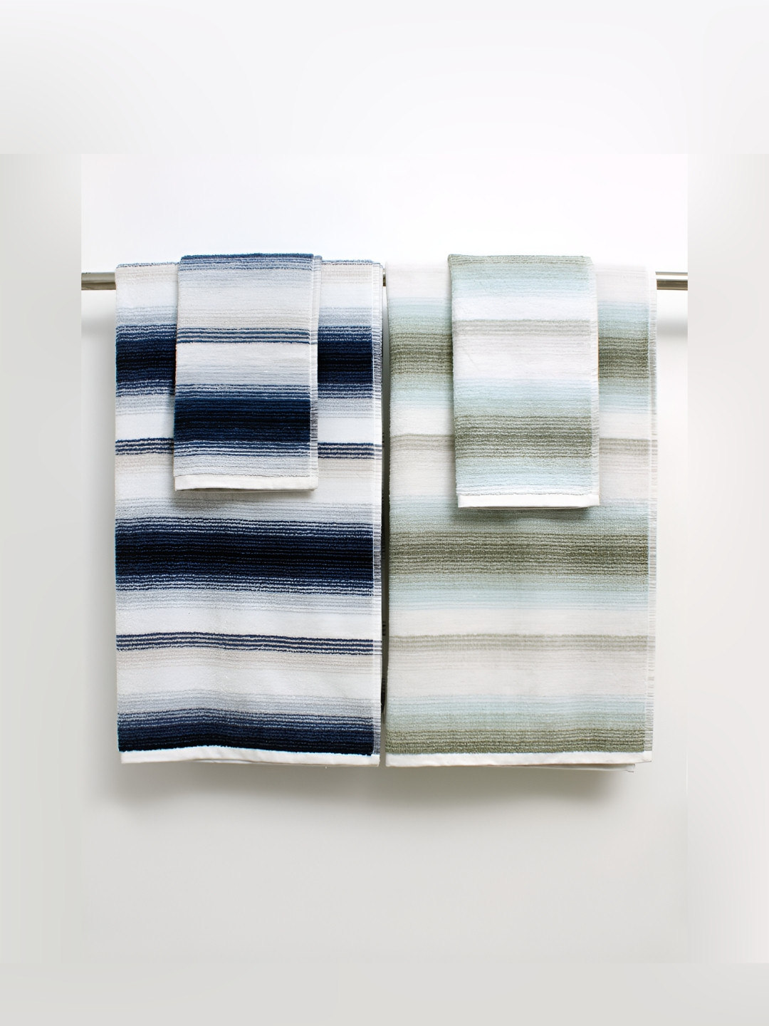 

AVI Living Green & White 4Pcs Striped Cotton 600 GSM Towel Set