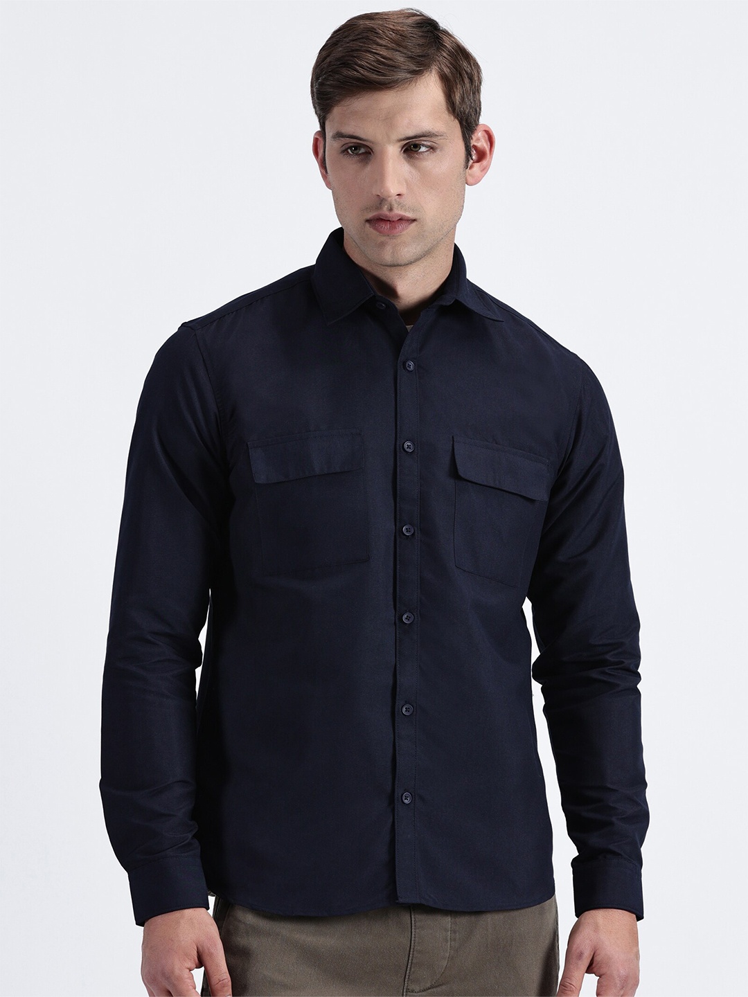 

MISCHIEF MONKEY Men Classic Opaque Casual Shirt, Navy blue