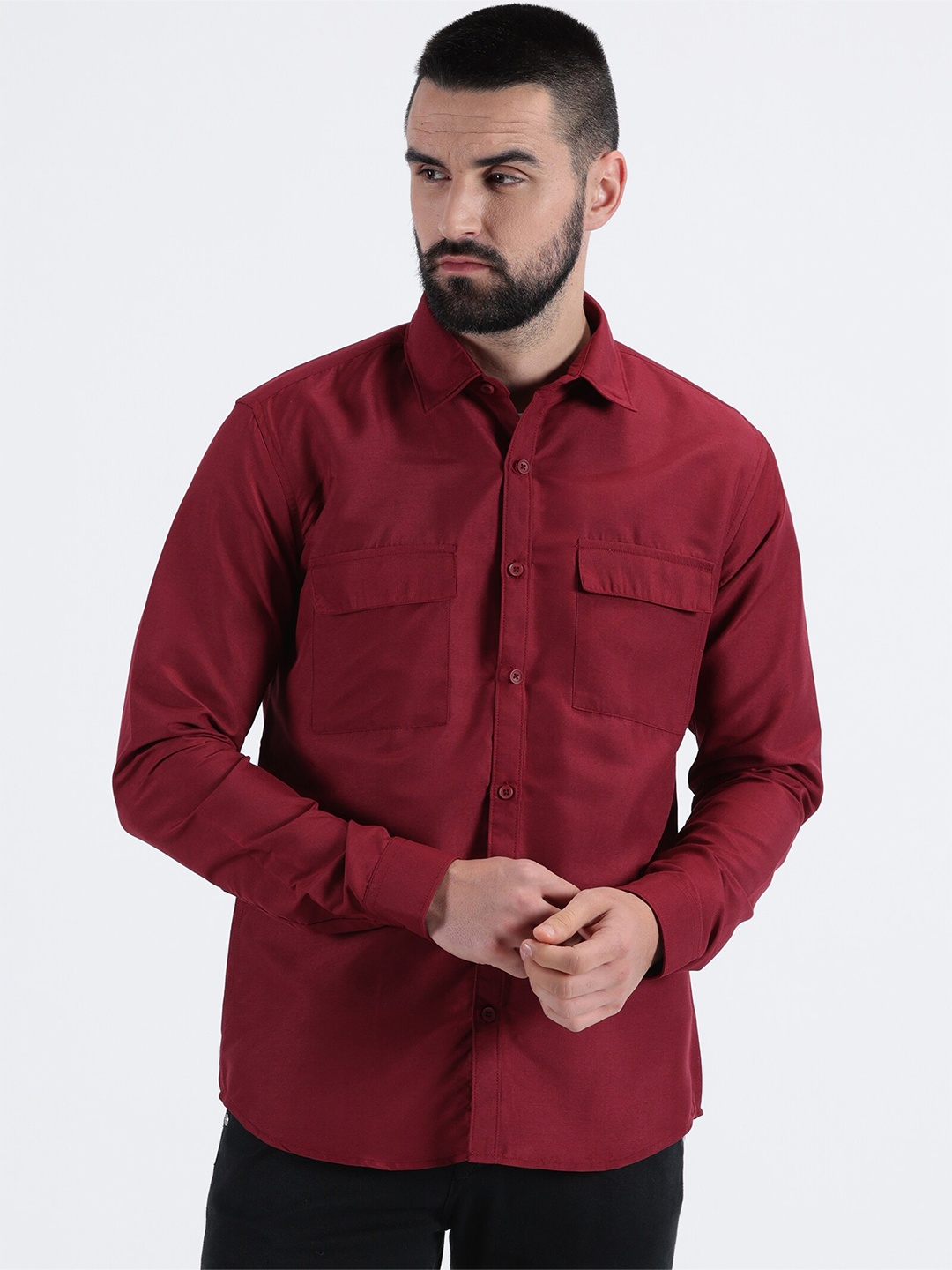 

MISCHIEF MONKEY Men Classic Opaque Casual Shirt, Maroon
