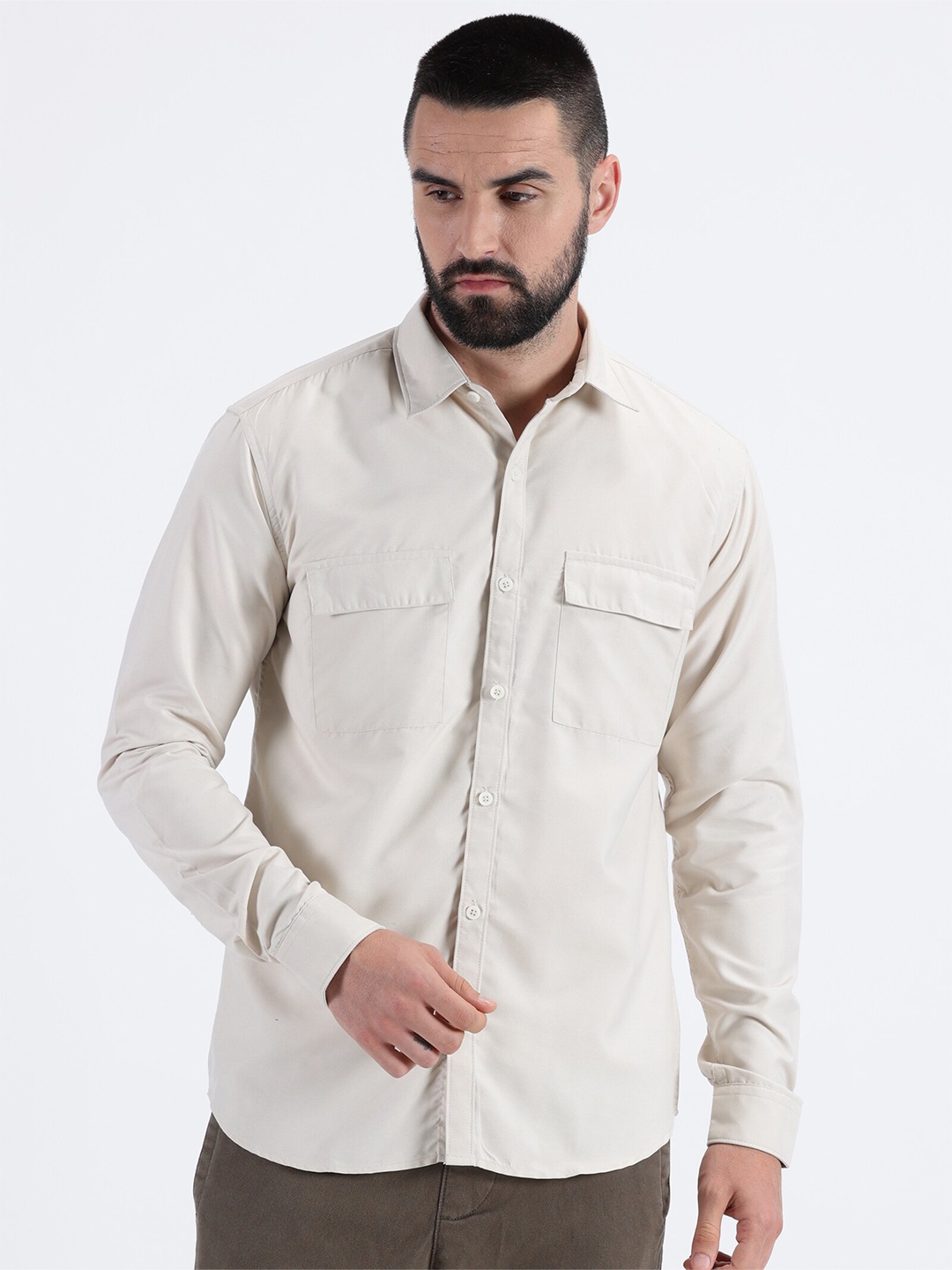 

MISCHIEF MONKEY Men Classic Opaque Casual Shirt, Cream