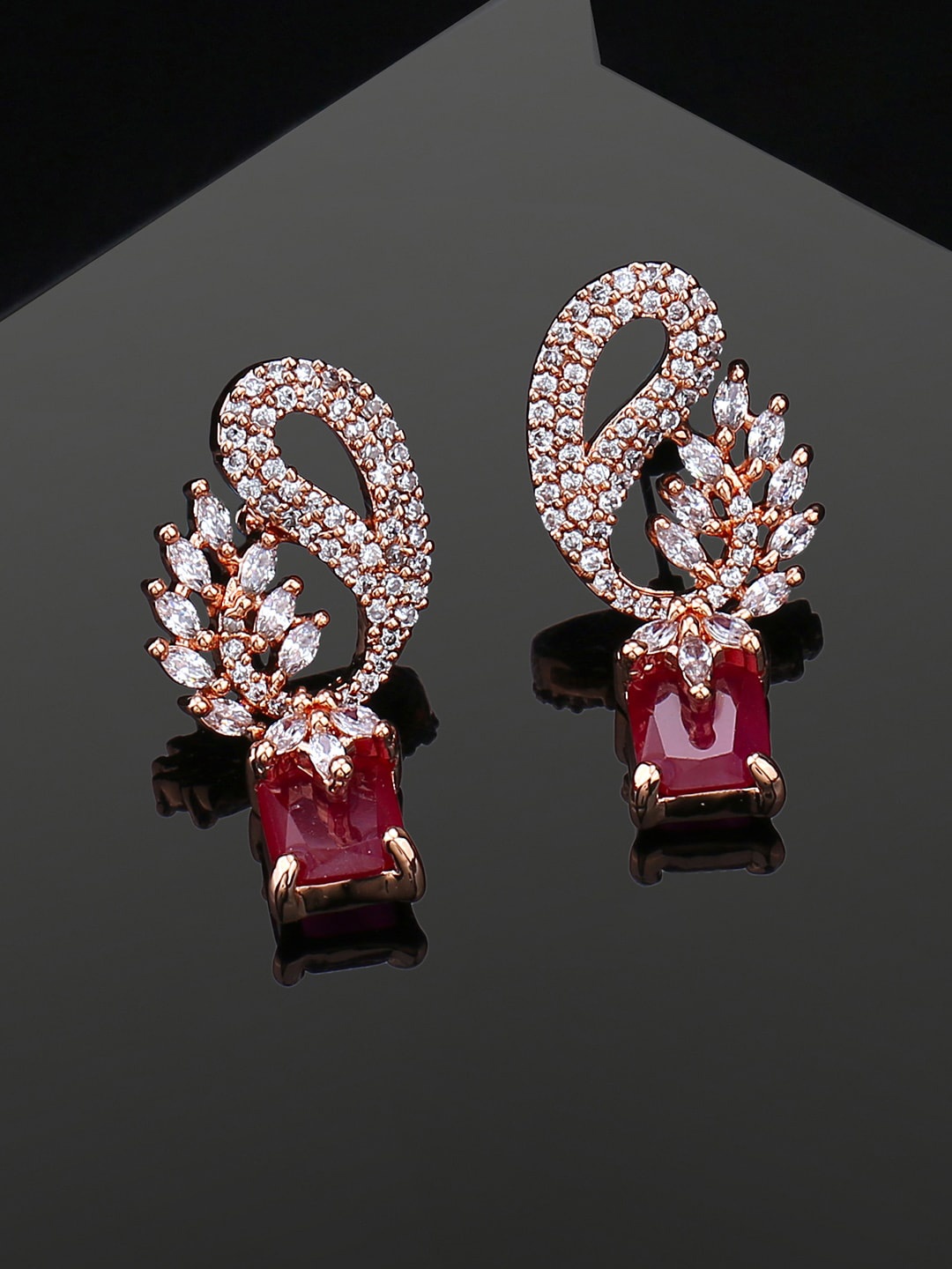 

Estele Peacock Shaped Studs Earrings, Pink