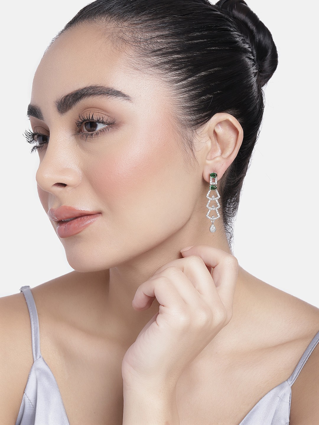 

Estele Geometric Drop Earrings, Green
