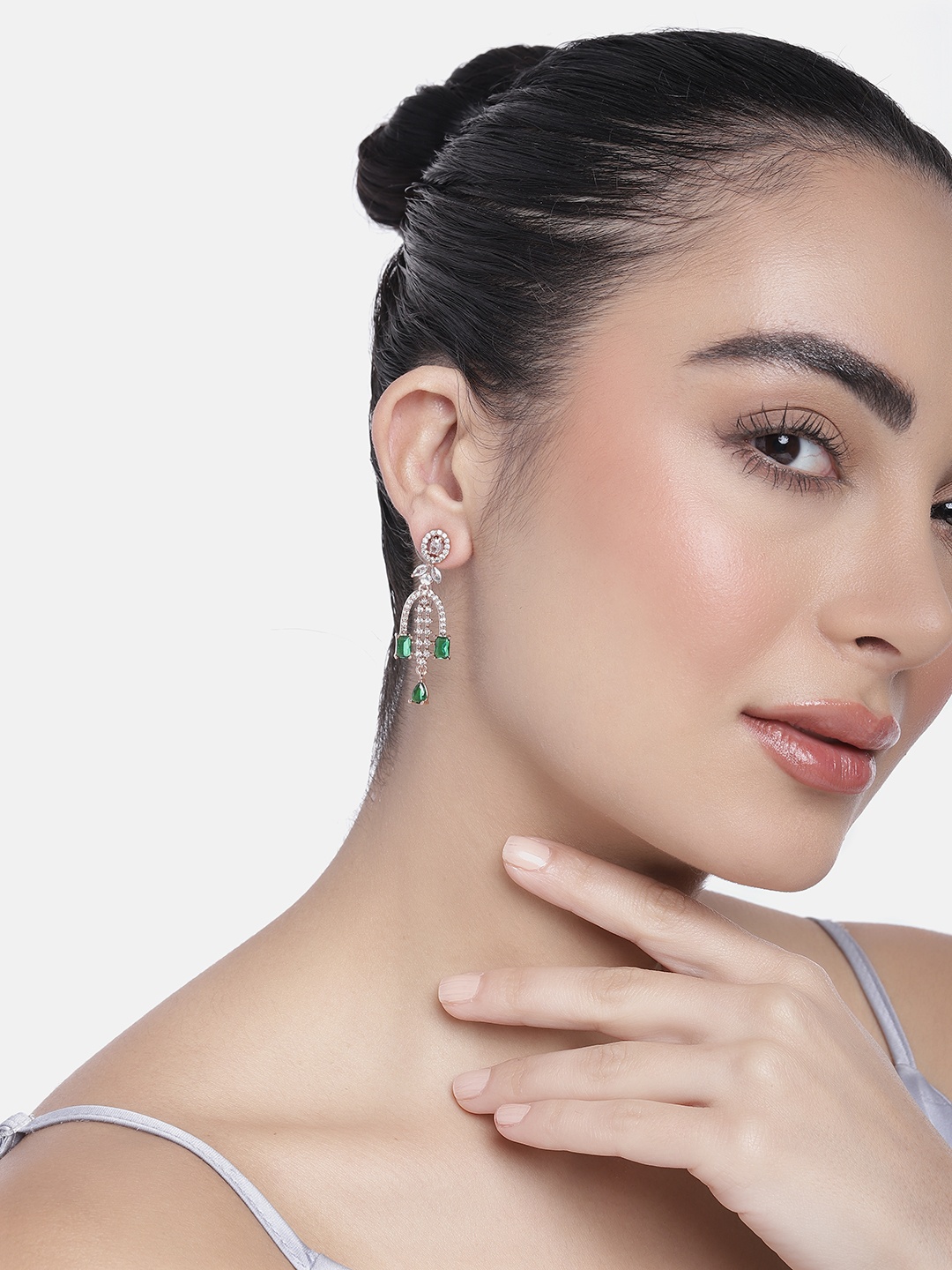 

Estele Geometric Drop Earrings, Green