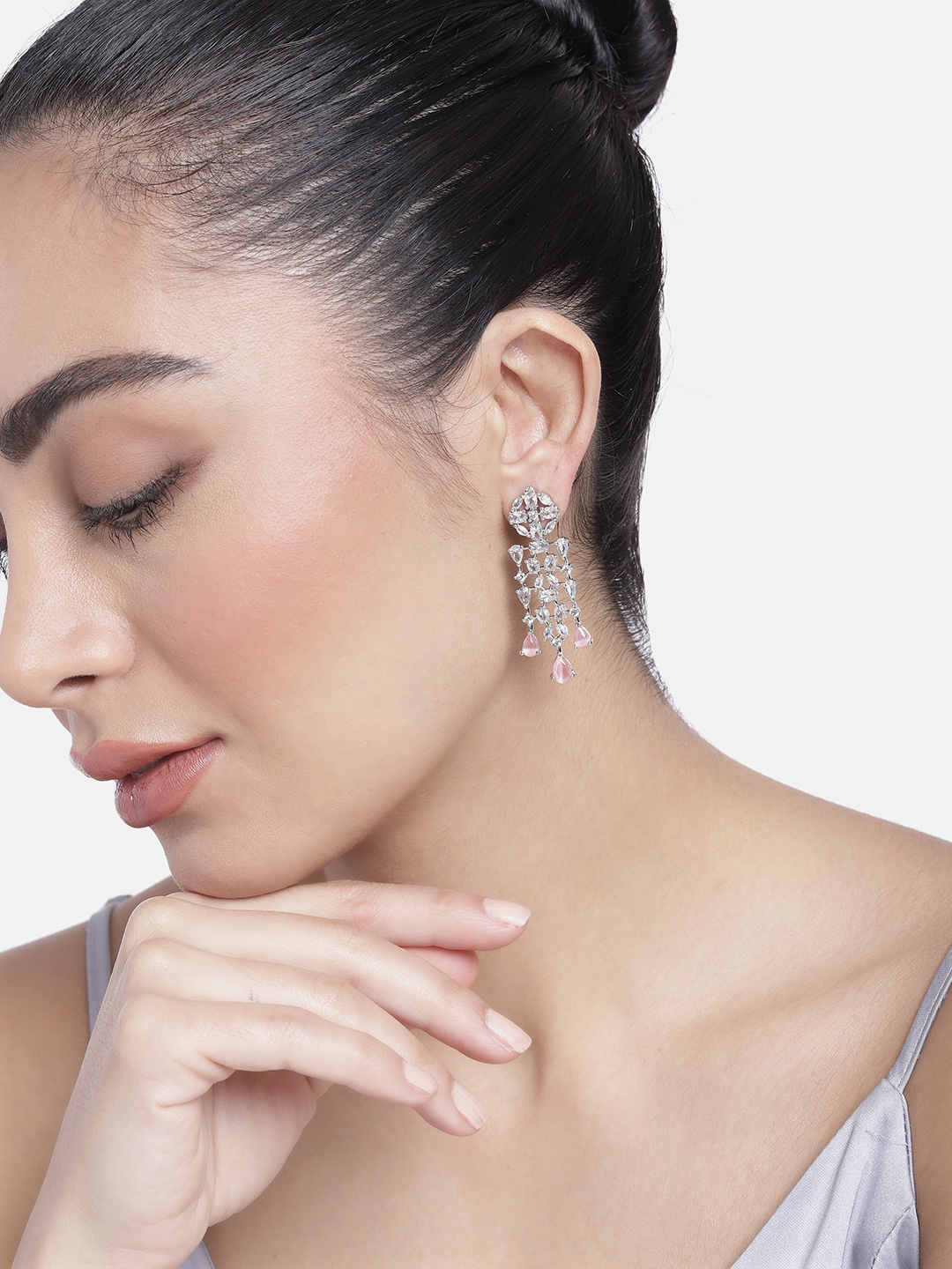 Estele Geometric Drop Earrings, Pink