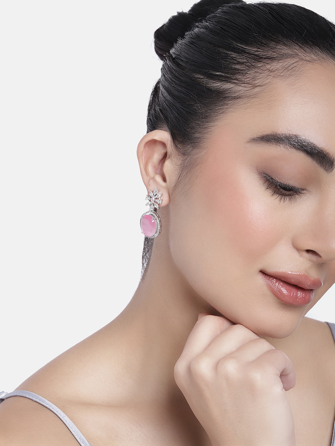 

Estele Oval Drop Earrings, Pink