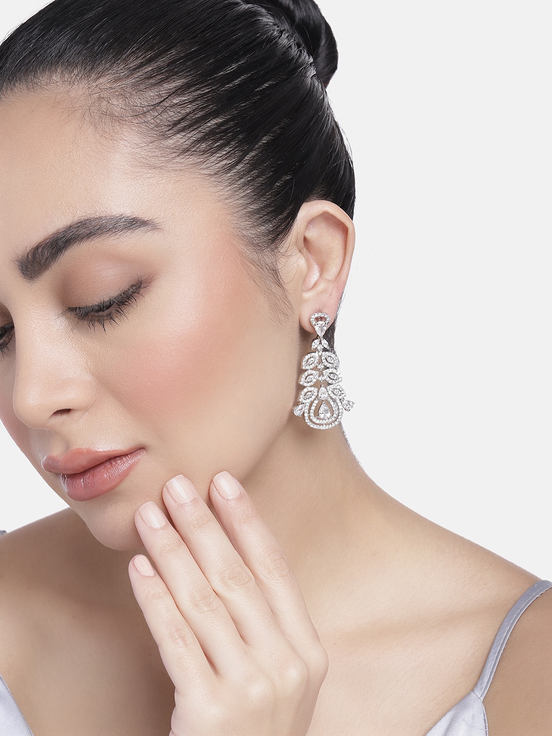 

Estele Leaf Shaped Drop Earrings, White