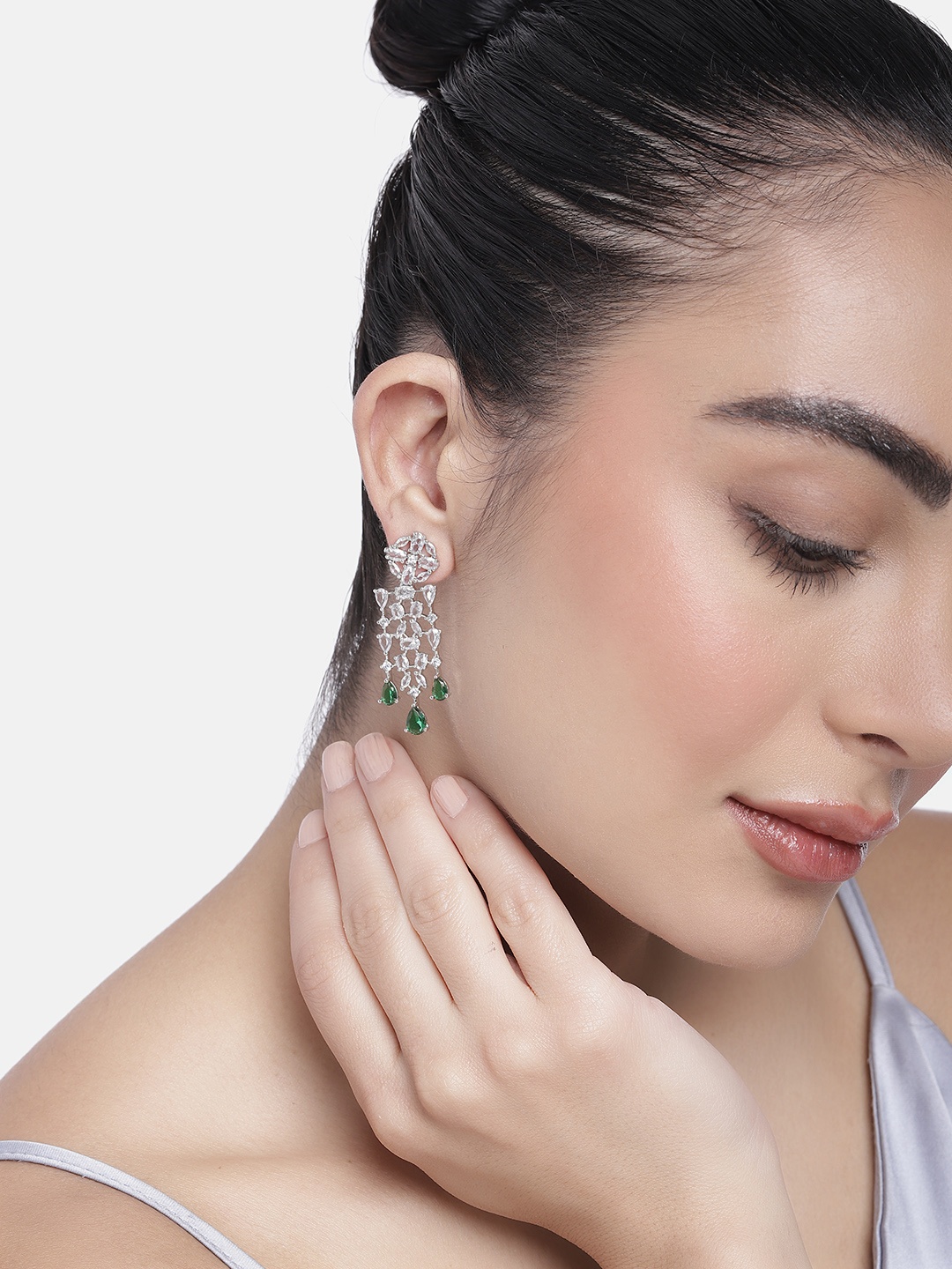 

Estele Geometric Drop Earrings, Green