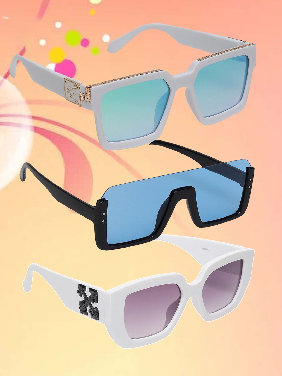 

EPICINK hob Unisex Set Of 3 Assorted Square Sunglasses With UV Protected Lens