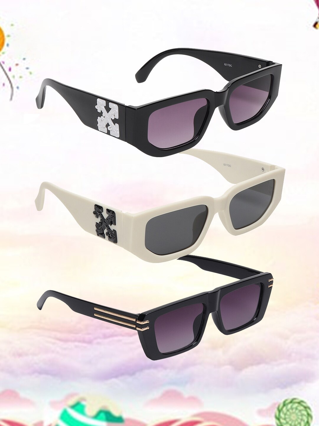 

EPICINK hob Unisex Pack Of 3 Rectangle Sunglasses with UV Protected Lens, Assorted