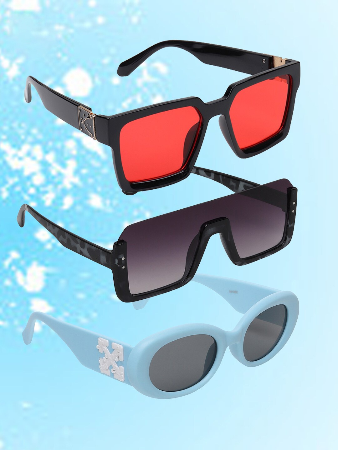 

EPICINK hob Unisex Pack Of 3 Square Sunglasses with UV Protected Lens, Assorted