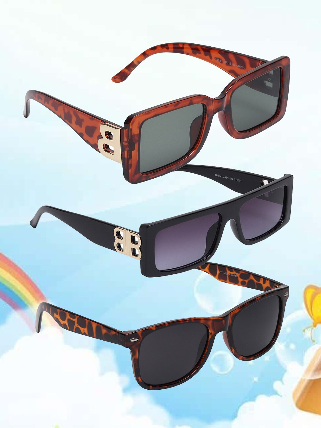 

EPICINK hob Unisex Pack Of 3 Square Sunglasses with UV Protected Lens, Assorted