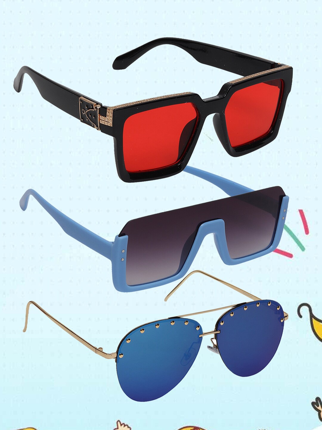 

EPICINK hob Unisex Pack Of 3 Assorted Sunglasses With UV Protected Lens