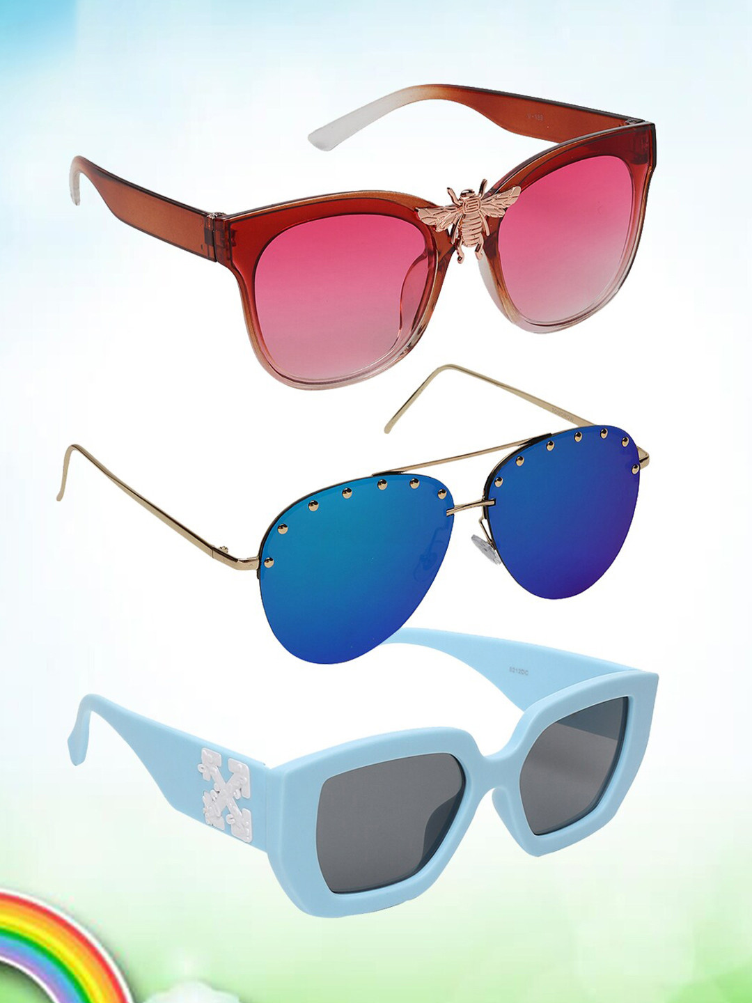 

EPICINK hob Unisex Pack Of 3 Square Sunglasses with UV Protected Lens, Assorted