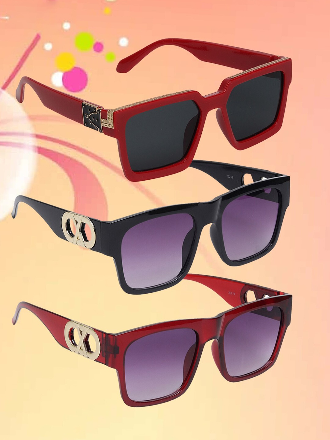 

EPICINK hob Unisex Set Of 3 Assorted Square Sunglasses With UV Protected Lens