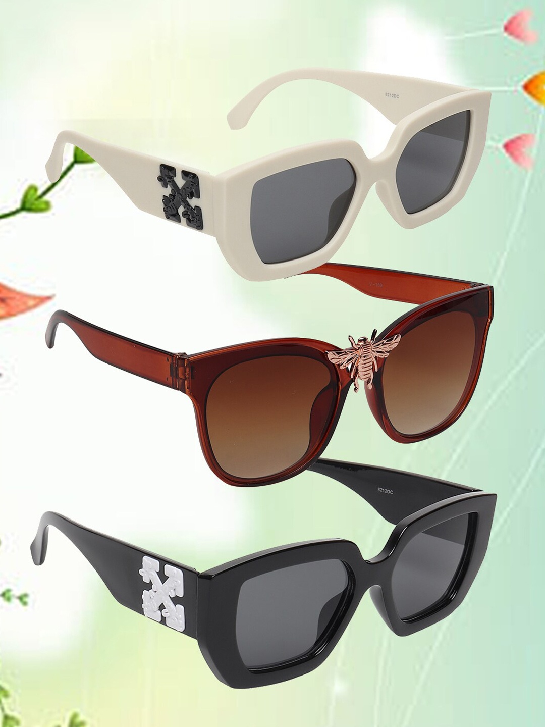 

EPICINK hob Unisex Pack Of 3 Square Sunglasses with UV Protected Lens, Assorted