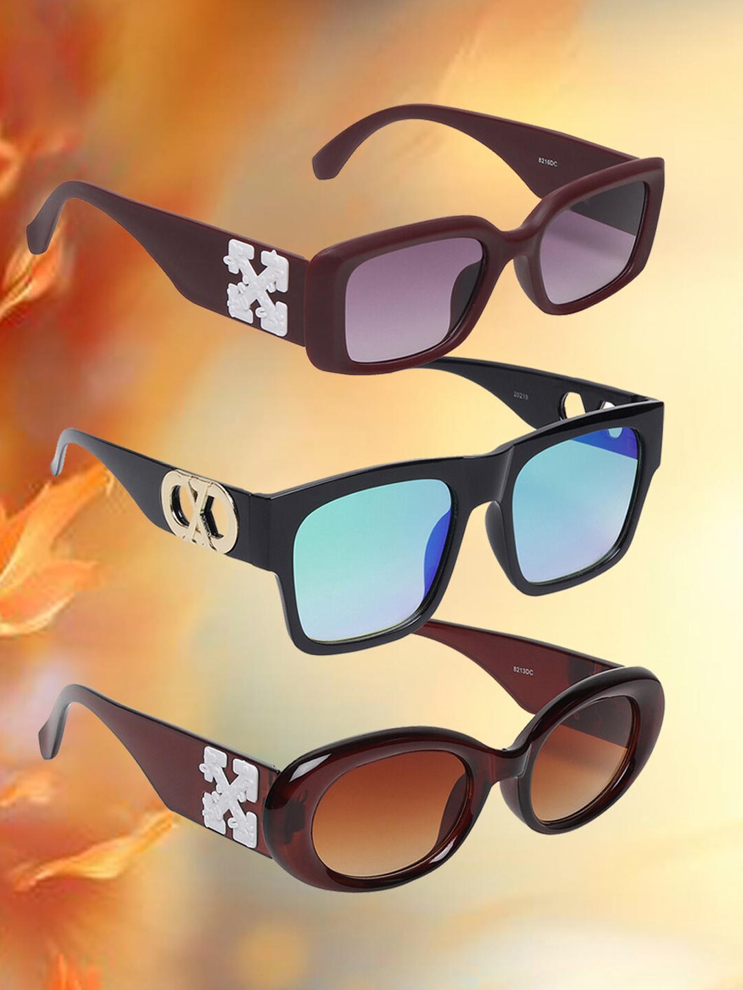 

EPICINK hob Unisex Set Of 3 Assorted Square Sunglasses With UV Protected Lens