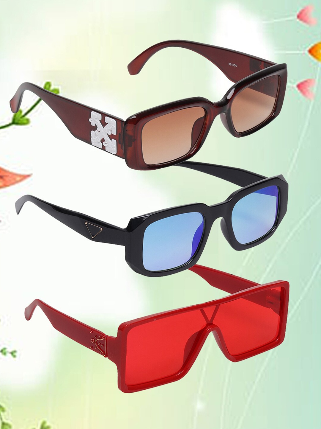 

EPICINK hob Unisex Pack Of 3 Square Sunglasses with UV Protected Lens, Assorted