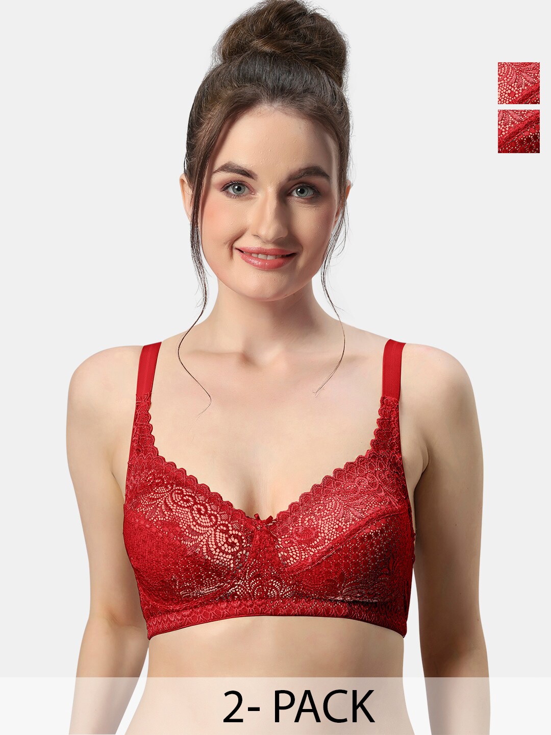 

Sonari Pack Of 2 Self Design Medium Coverage T-shirt Bras With All Day Comfort, Red