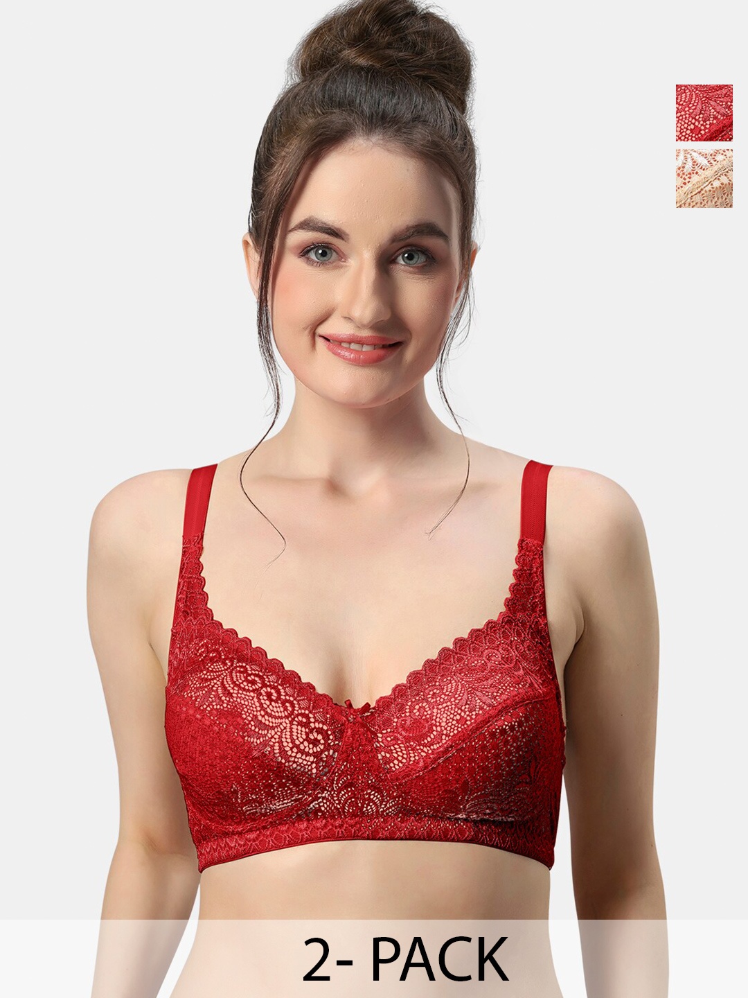

Sonari Pack Of 2 Medium Coverage Lightly Padded Bra All Day Comfort, Red