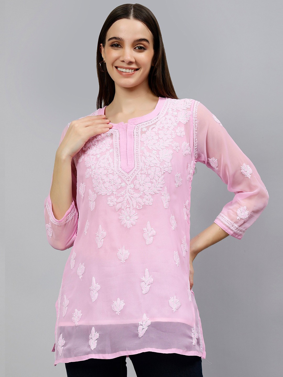 

Seva Chikan Lucknowi Chikankari Kurti With Inner, Pink