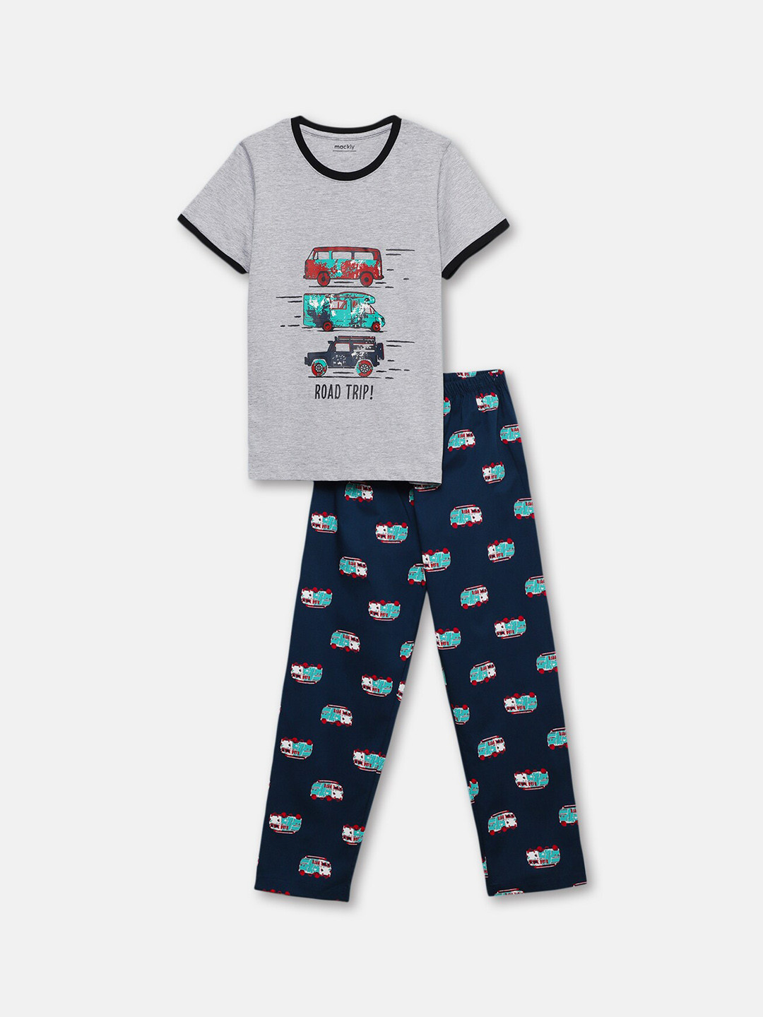 

mackly Boys Graphic Printed Pure Cotton Night suit, Grey