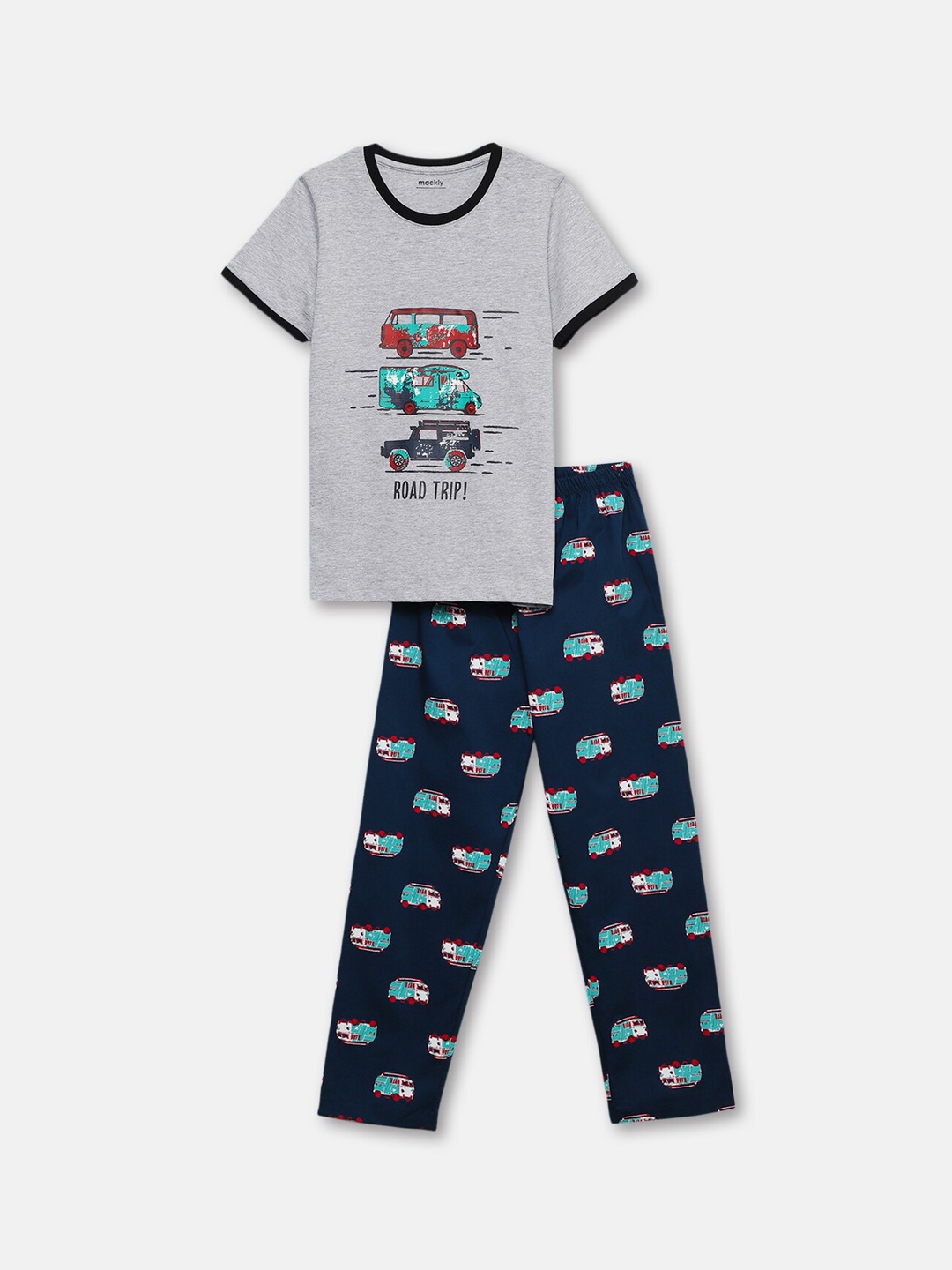 

mackly Boys Printed Night suit, Grey