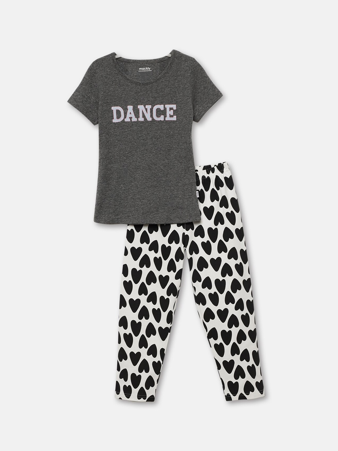 

mackly Girls Typography Printed Pure Cotton Night suit, Charcoal