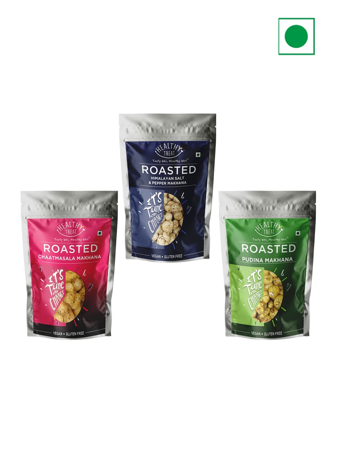 

Healthy Treat Pack Of 3 Roasted Pudina Chaatmasala & Himalayan Salt And Makhana 180gm Each, Blue