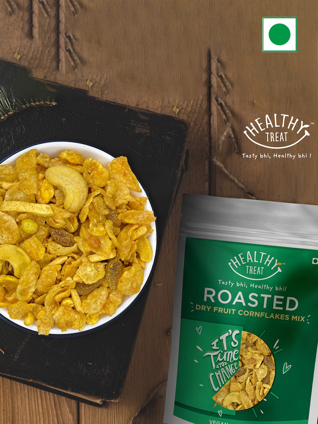 

Healthy Treat Set of 4 Roasted Dry Fruit Cornflakes Mix-150g Each, Green