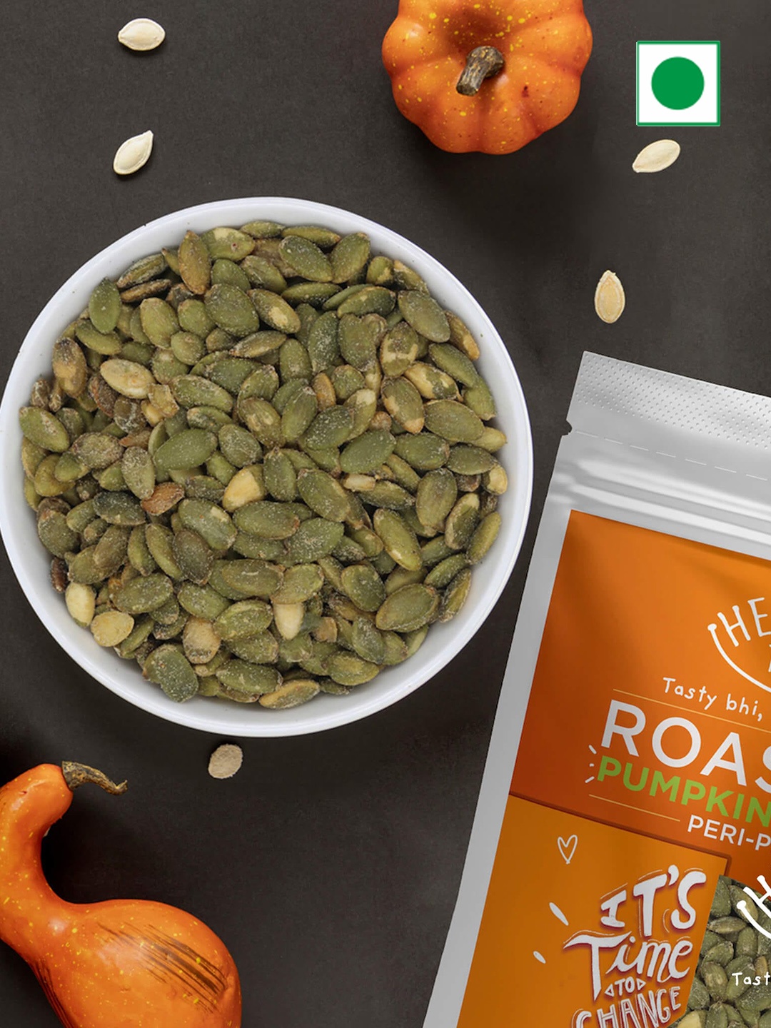 

Healthy Treat Set Of 2 Roasted Peri Peri Pumpkin Seeds-150 gm Each, Green