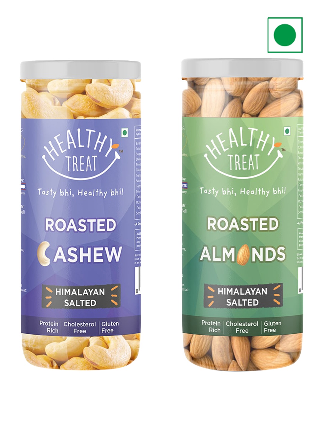 

Healthy Treat Set Of 2 Roasted Almond & Cashew Combo 150 Gm Each, Green