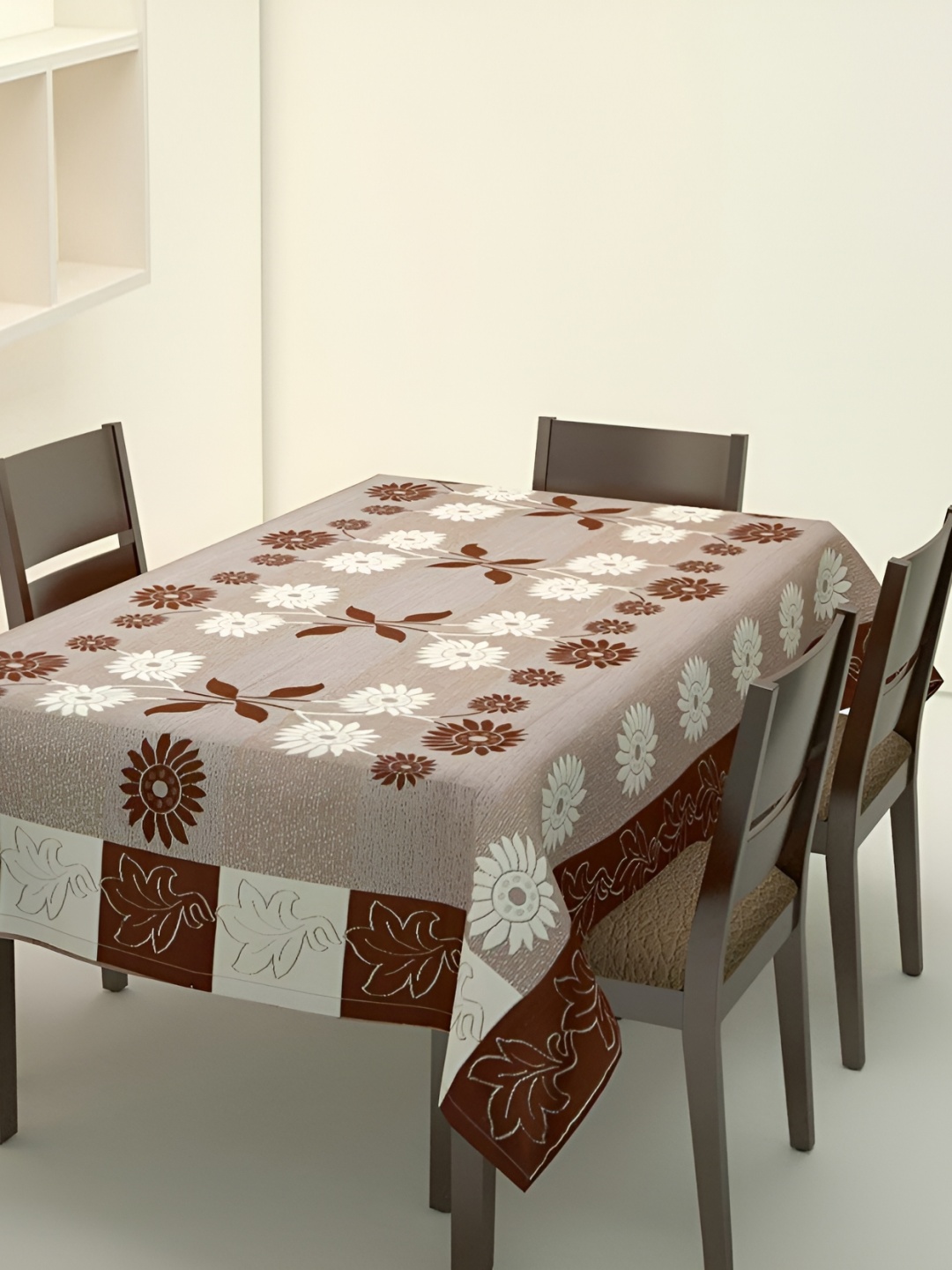 

MONKDECOR Brown Floral Cotton 6 Seater Rectangle Table Cover With Textured details